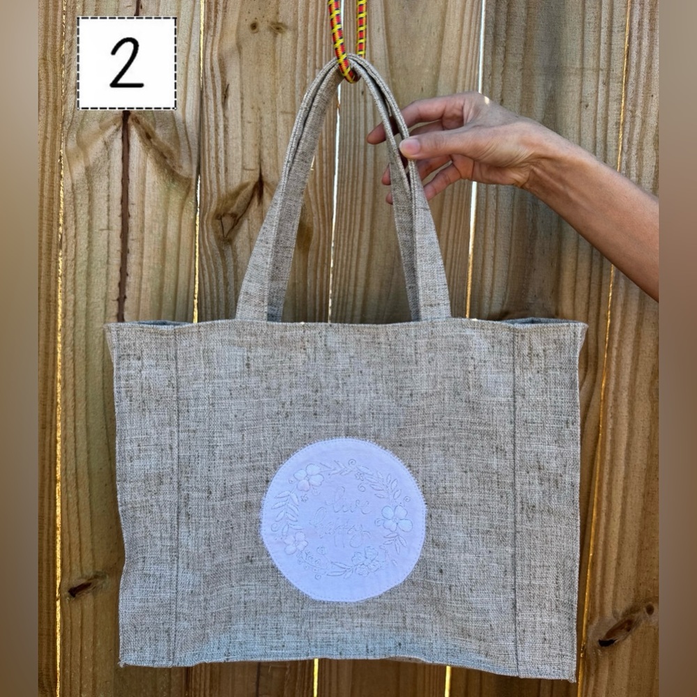 Handmade Beige Tote Bag with Embroidered Detail